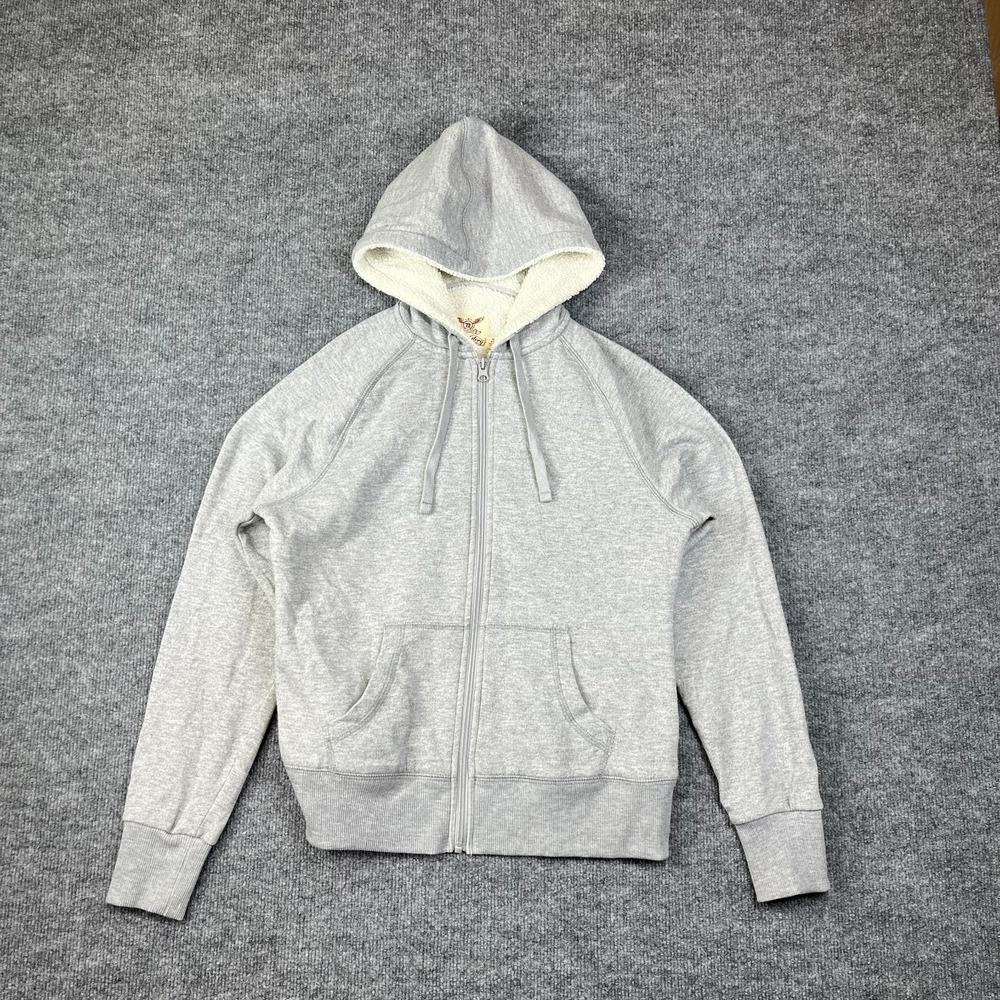 Faded Glory Hoodie Womens M Gray Cotton Sherpa Lined Raglan Sleeve Warm Winter